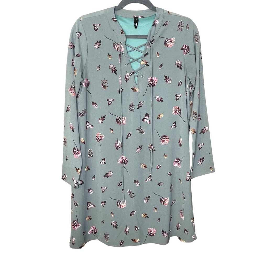 Ing Womens Green Floral Long sleeve Lined Dress  Size M